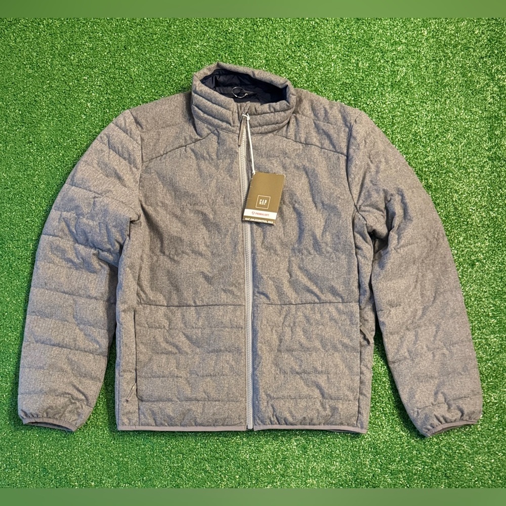Gap Gray Quilted Primaloft Thin Puffer Jacket Mens Size S Full Zip Vintage